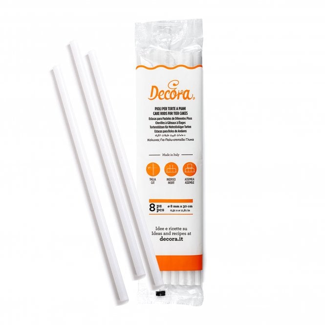 Decora 0.8cm x 30cm Plastic Dowels for Tier Cakes, Pack of 8