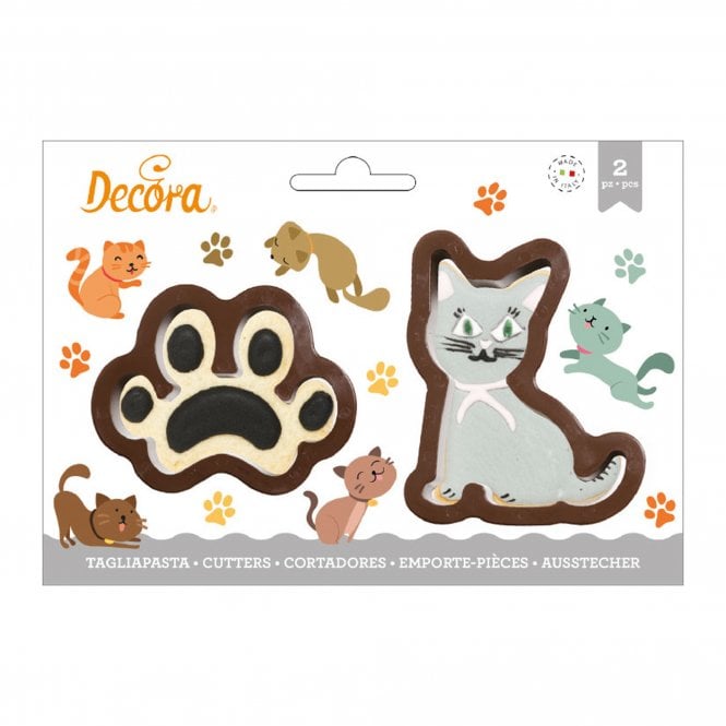 Decora Cat And Print Plastic Cookie Cutters Set Of 2