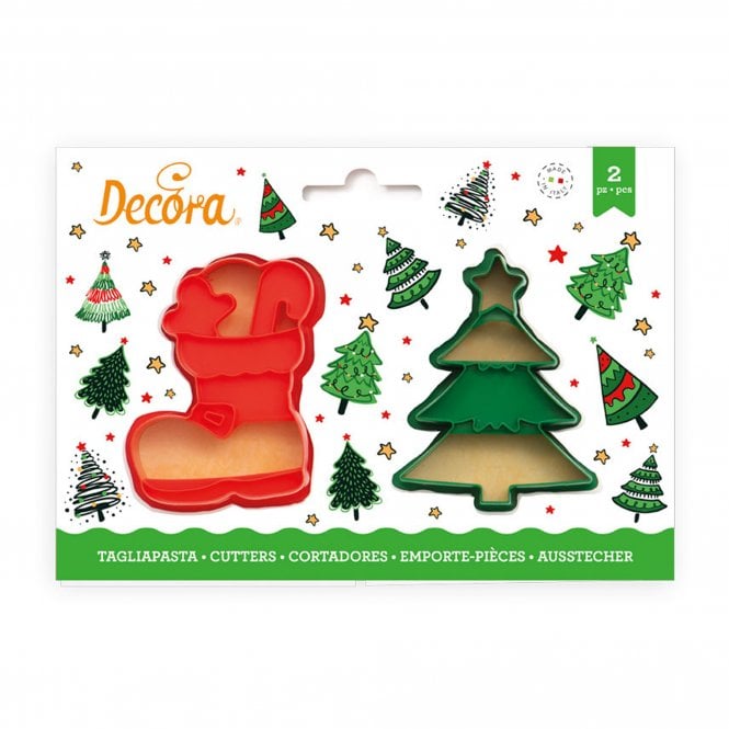 Decora Christmas Tree And Boot Cookie Cutter Set Of 2