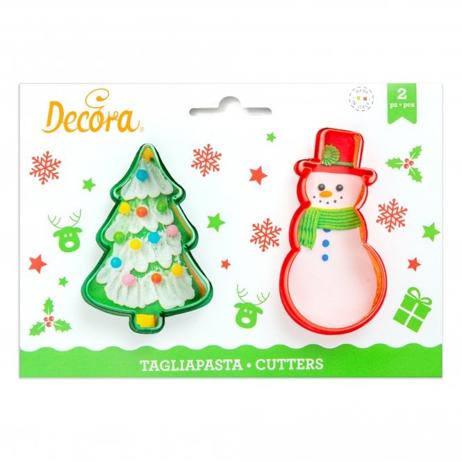 Decora Christmas Tree and Snowman Plastic Cookie Cutters Set of 2