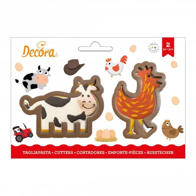 Decora Cow And Hen Plastic Cookie Cutters Set Of 2