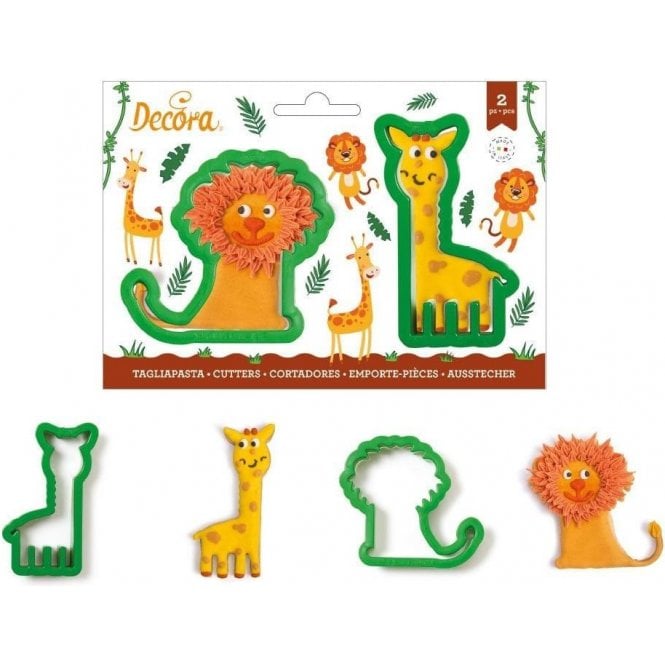 Decora Giraffe And Lion Plastic Cookie Cutters Set Of 2