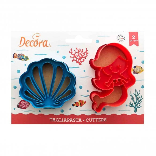 Decora Mermaid And Shell Plastic Cookie Cutter - Set Of 2