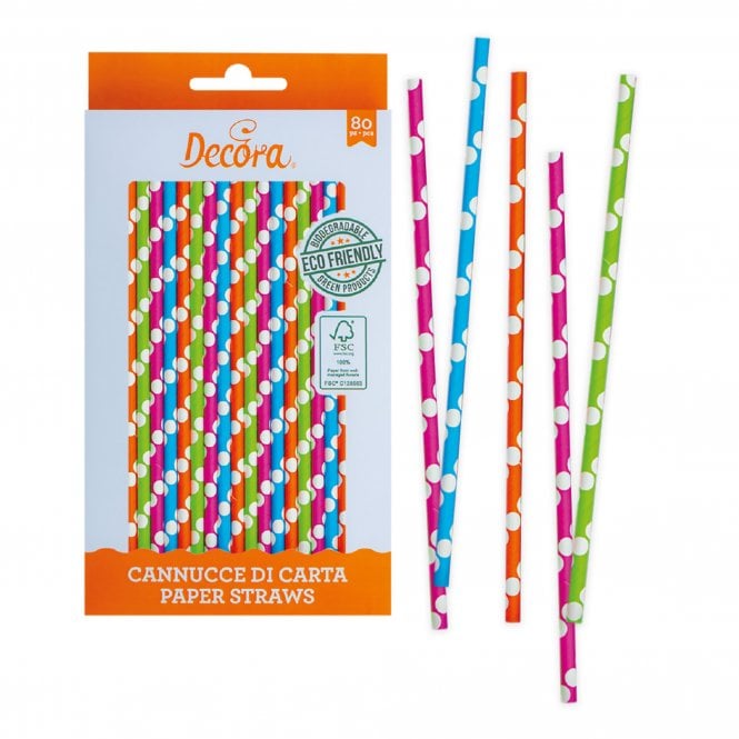 Decora Multicolour Paper Bio Straws - Pack of 80 Pieces