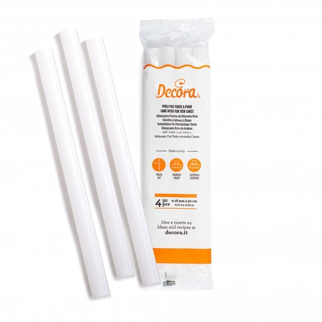 Decora Plastic Rods For Tier Cake 18mmx30cm pack of 4