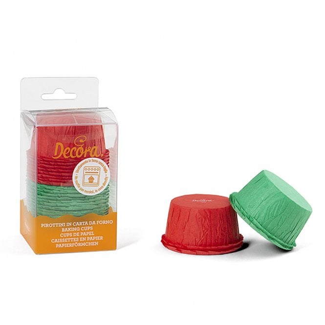 Decora Red & Green Ruffled Baking Cupcake Cases - Pack Of 25