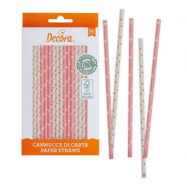 Stars, Polkas & Stripes Pink Paper Bio Straws - Pack of 80 Pieces