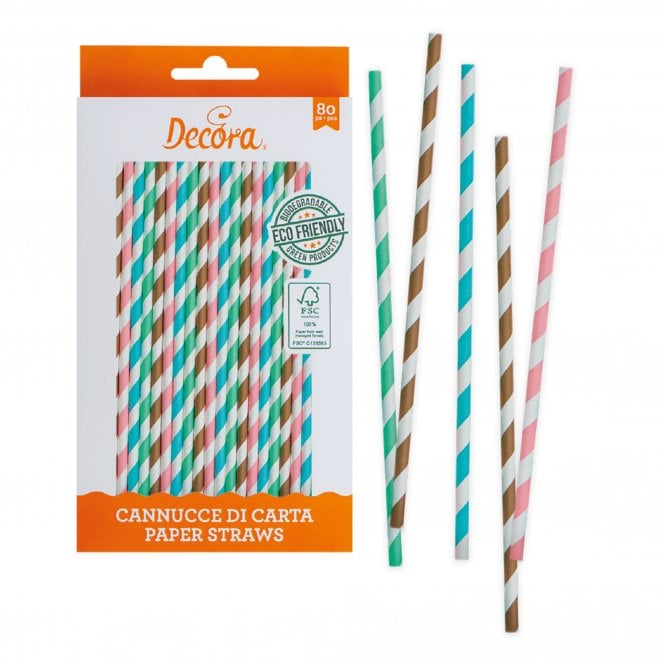Decora Stripes Paper Bio Straws - Pack of 80 Pieces