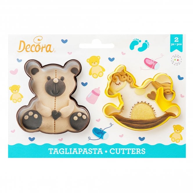 Decora Teddy Bear And Rocking Horse Plastic Cookie Cutters Set Of 2