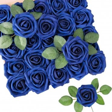 Deep Blue Premium Artificial Foam Roses - Set of 25
