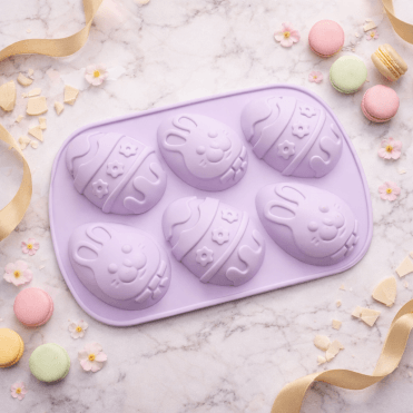 Easter Bunny & Decorative Egg Silicone Mould - Lilac - 6 Cavity 
