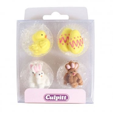 Easter Chick, Egg & Rabbit Sugar Cake Decorations - Pack of 12