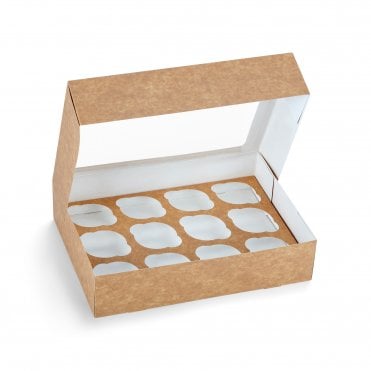 Eco-Friendly Kraft Cupcake Box with Window – Holds 12