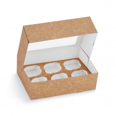 Eco-Friendly Kraft Cupcake Box with Window – Holds 6