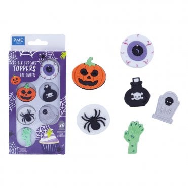 Edible Cupcake Sugar Decorations / Toppers - Halloween - 6 pcs