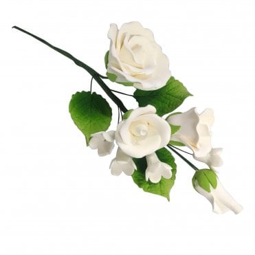 Elegant White Rose & Stephanotis Edible Sugar Flowers - Medium Size