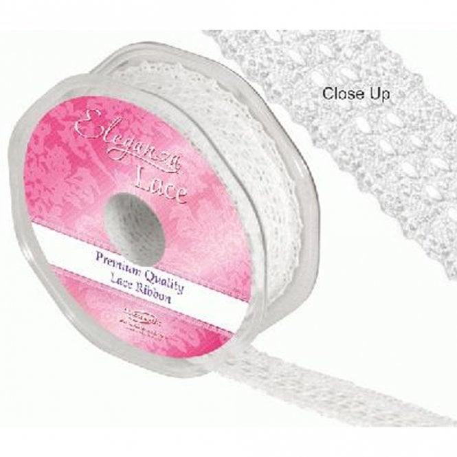 Eleganza Georgian Lace Ribbon - White No.1 - 27mm x 10M
