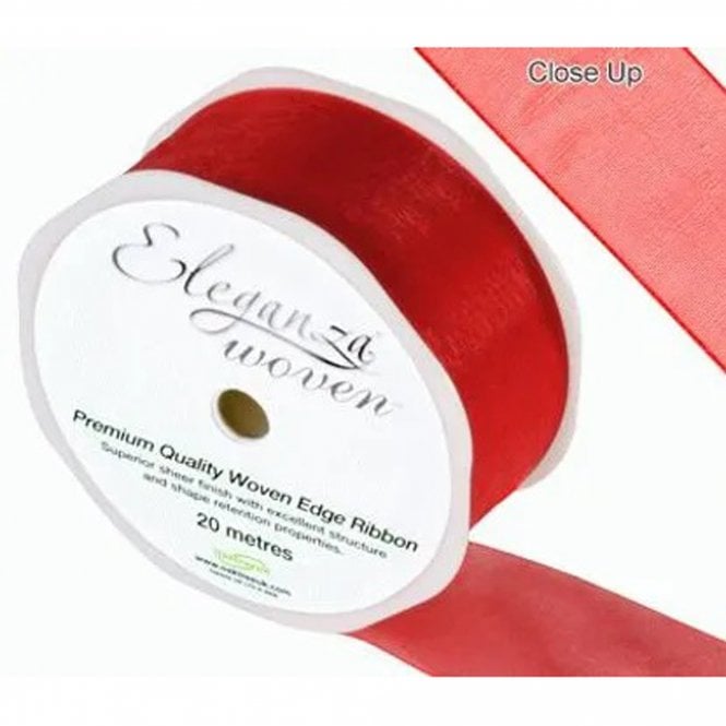 Eleganza Red Woven Edge Ribbon - 38mm x 20m