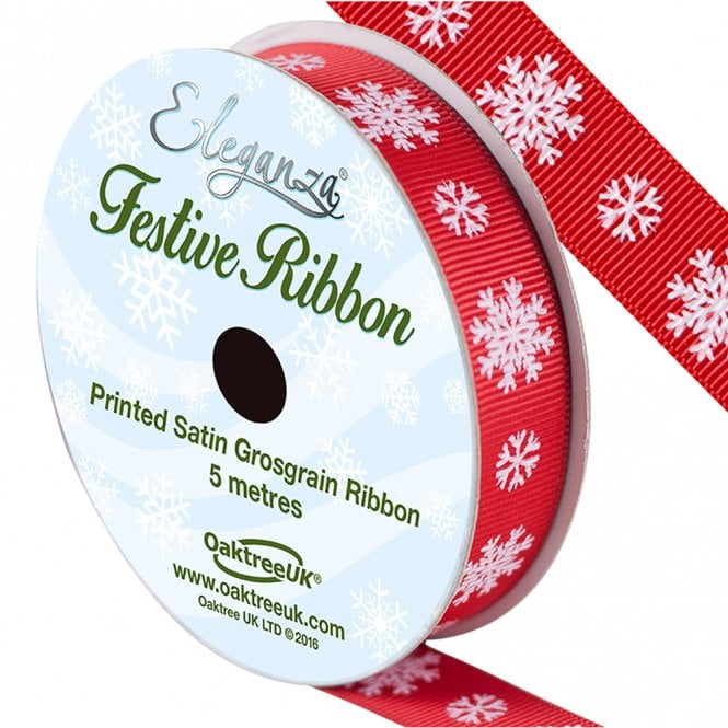 Eleganza Satin Grosgrain - Snow Flake Red 15mm x 5m