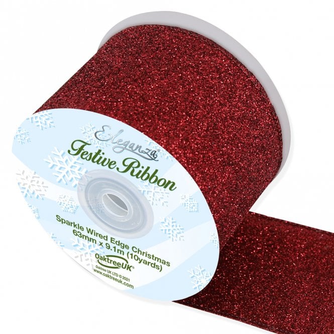 Eleganza Sparkle Wired Edge Ribbon 63mm x 9.1m Burgundy No.17