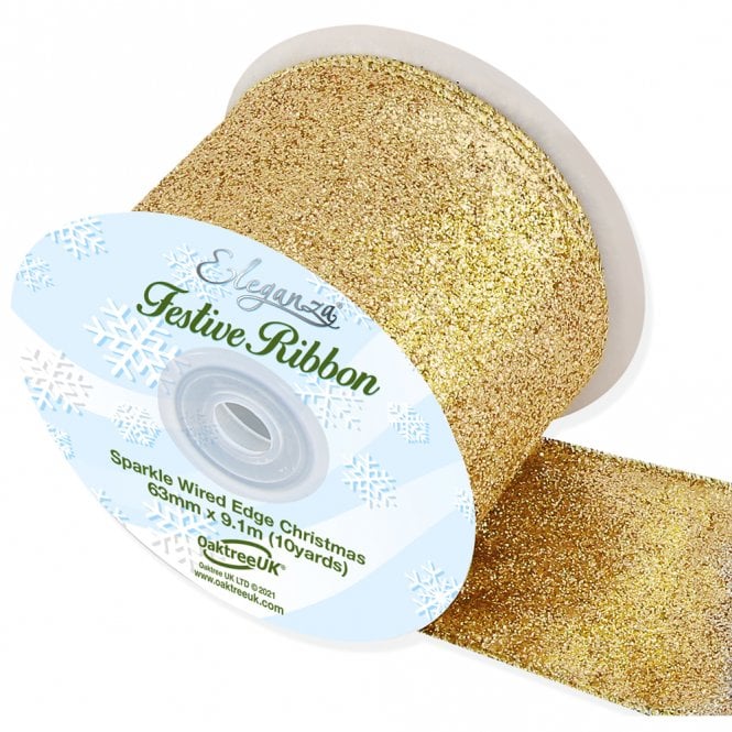 Eleganza Sparkle Wired Edge Ribbon 63mm x 9.1m Gold No.35