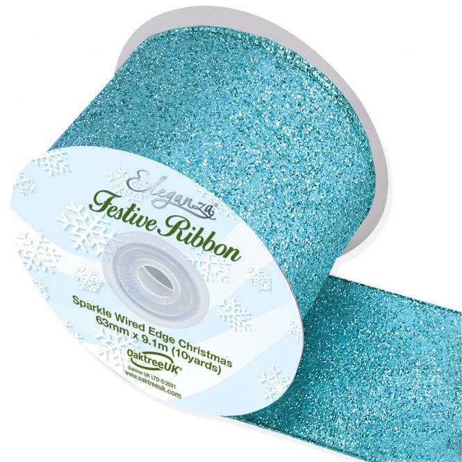 Eleganza Sparkle Wired Edge Ribbon 63mm x 9.1m Ice Blue No.98