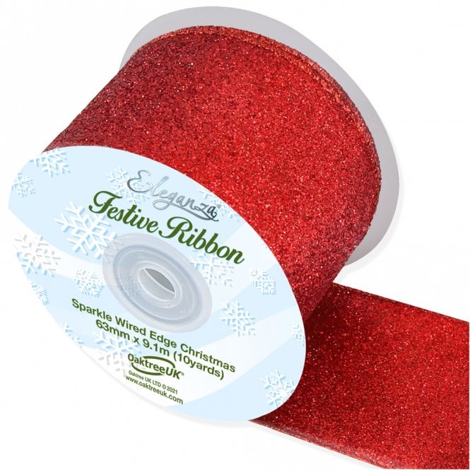 Eleganza Sparkle Wired Edge Ribbon 63mm x 9.1m Red No.16