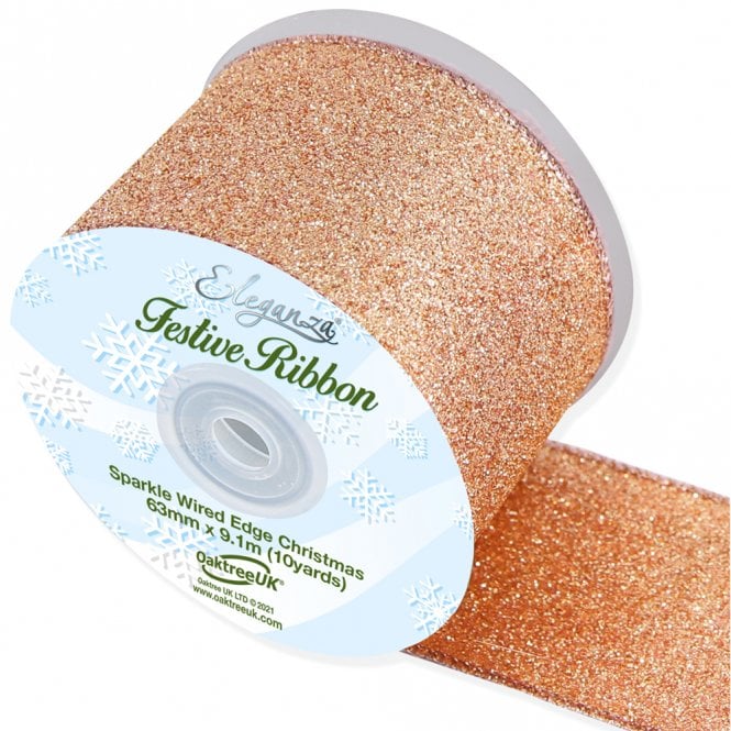 Eleganza Sparkle Wired Edge Ribbon 63mm x 9.1m Rose Gold No.87