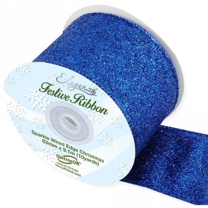 Eleganza Sparkle Wired Edge Ribbon 63mm x 9.1m Royal Blue No.18