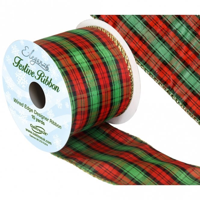 Eleganza Tartan Wired Edge Pattern No. 270 10yds x 63mm
