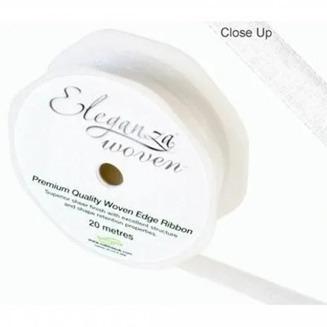 Eleganza White Woven Edge Ribbon - 10mm x 20m