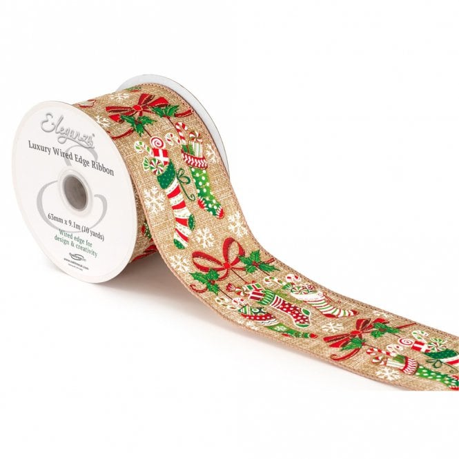 Eleganza Wired Edge Christmas Stockings Metallic No.433 63mm x 9.1m White
