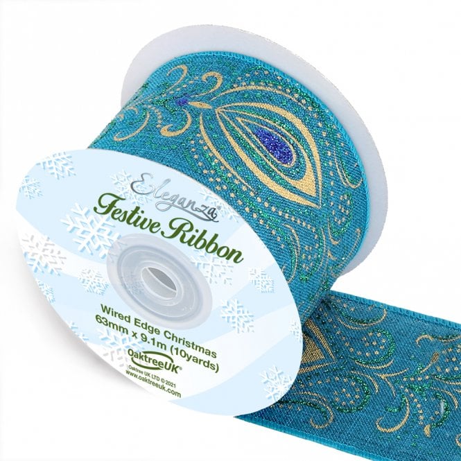 Eleganza Wired Edge Christmas Woven Ornate Peacock No.399 63mm x 9.1m