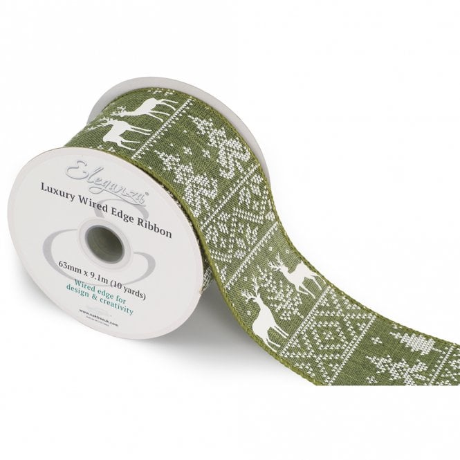 Eleganza Wired Edge Festive Reindeer 63mm x 9.1m Design No.413