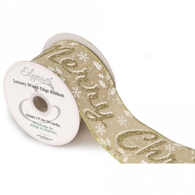Eleganza Wired Edge Glamorous Merry Christmas 63mm x 9.1m Design No.417