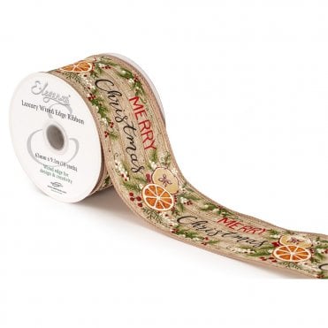 Eleganza Wired Edge Merry Christmas Sliced Fruit No.431 63mm x 9.1m
