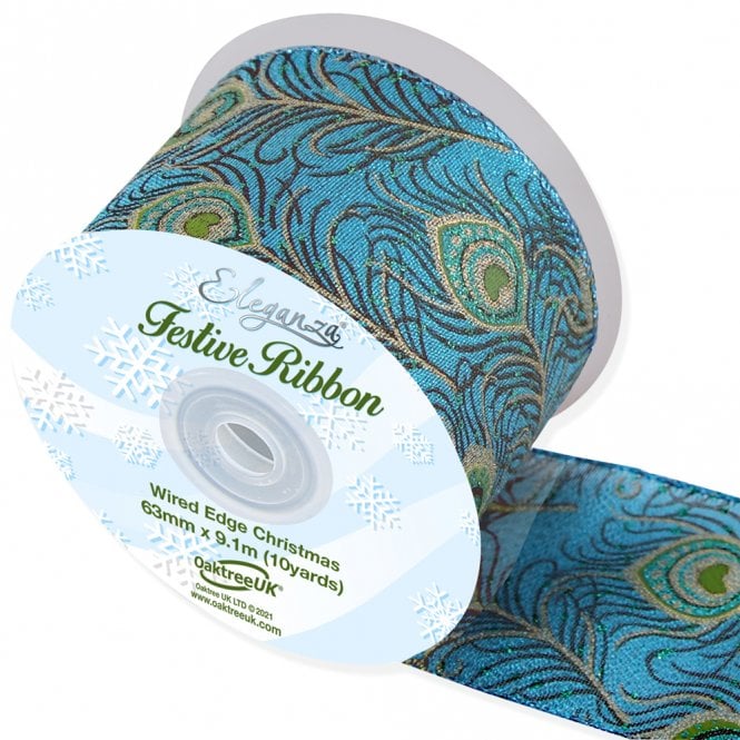 Eleganza Wired Edge Satin Peacock Ribbon 63mm x 9.1m Design No.388