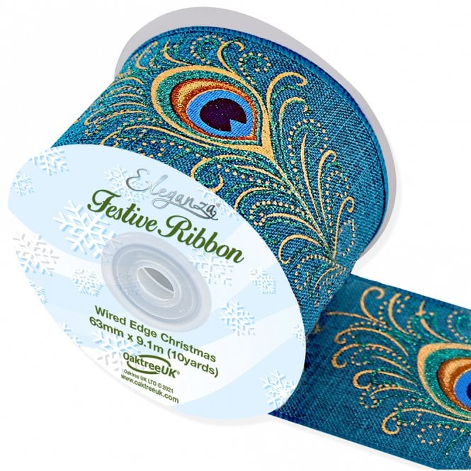 Eleganza Wired Edge Woven Peacock Ribbon 63mm x 9.1m Design No.388
