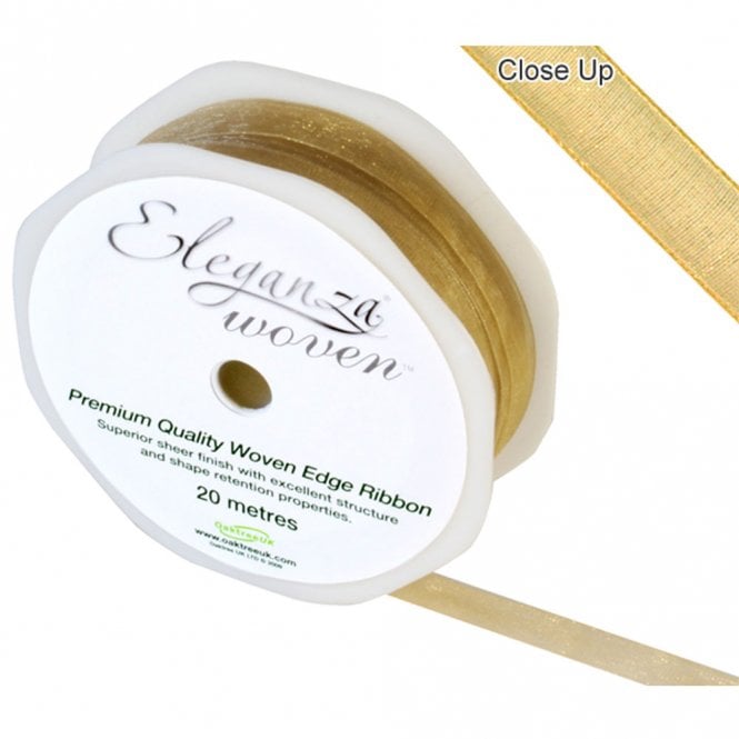 Eleganza Woven Edge Ribbon 10mm x 20m - Gold