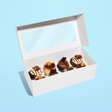 ELONGATED Oblong White Satin Cupcake/Muffin Box - Holds 8