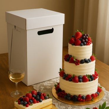 8" Extra Secure Extremely Tall Heavy-Duty White Cake Box with Handle (17" Tall) 