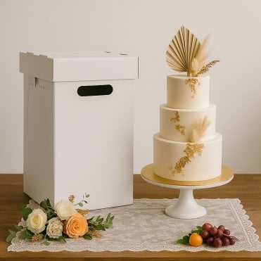 Extra Secure™ Super Tall Heavy-Duty White Cake Box with Handle - (12" Tall) 