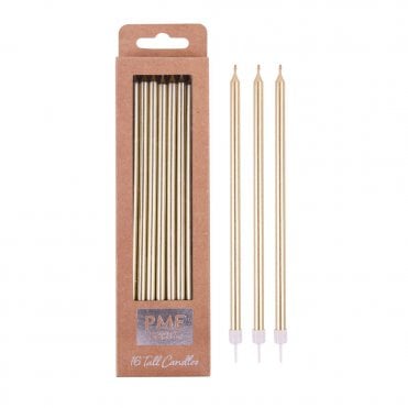 Extra Tall Candles With Holders - Gold 7"