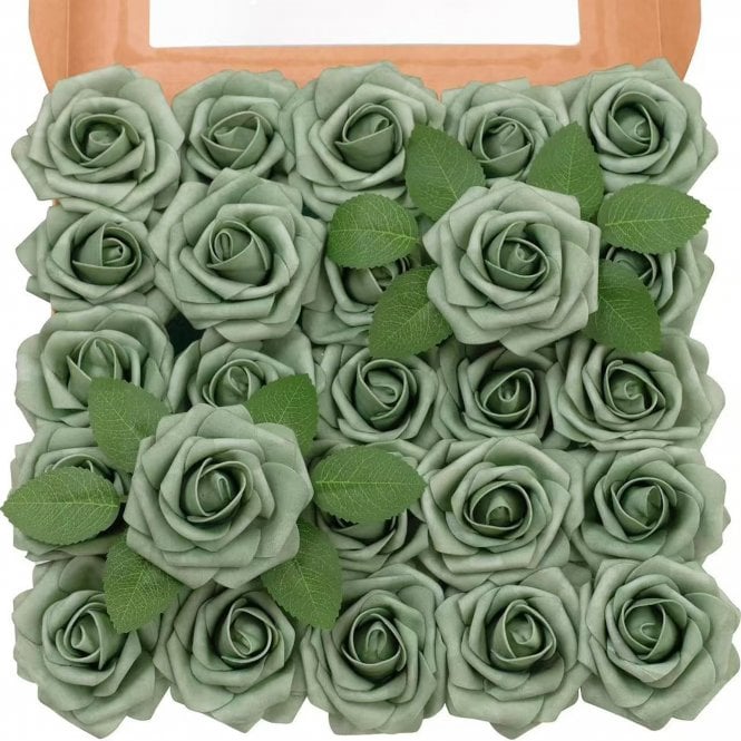 Fleur Maison Army Green Premium Artificial Foam Roses - Set of 25