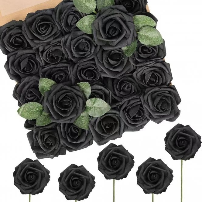 Fleur Maison Black Premium Artificial Foam Roses - Set of 25