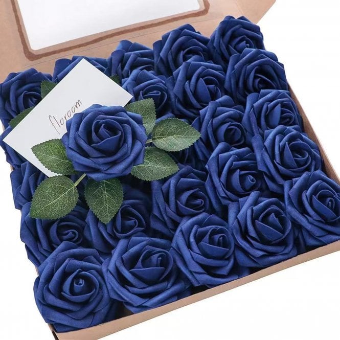 Fleur Maison Blue Premium Artificial Foam Roses - Set of 25