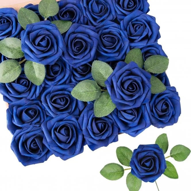 Fleur Maison Deep Blue Premium Artificial Foam Roses - Set of 25