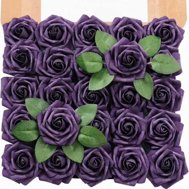 Fleur Maison Deep Purple Premium Artificial Foam Roses - Set of 25