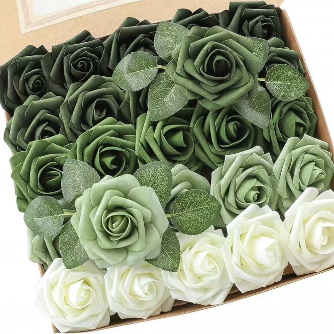 Fleur Maison Gradient Green Premium Artificial Foam Roses - Set of 25