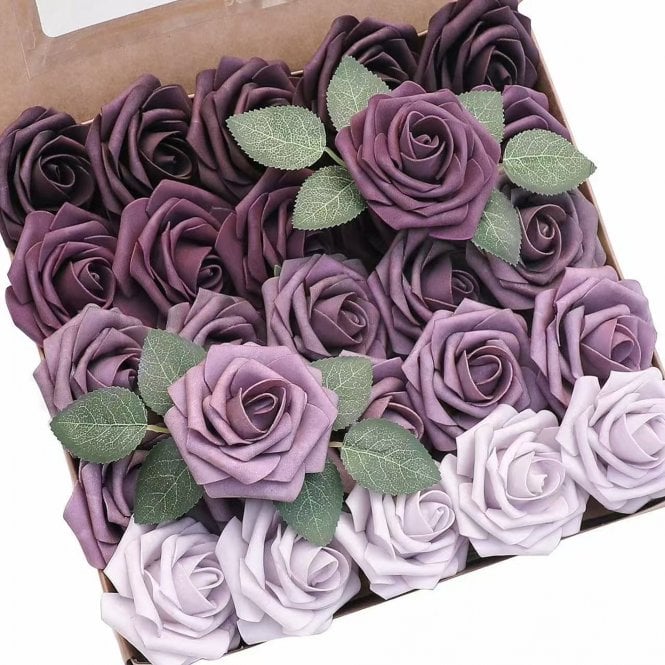 Fleur Maison Gradient Purple Red Premium Artificial Foam Roses - Set of 25